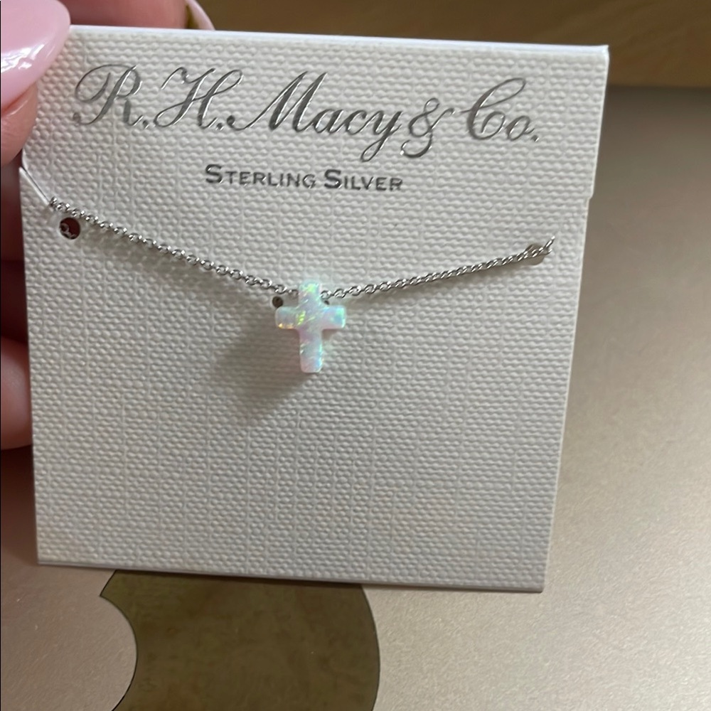 Elegant Silver Opal Cross Necklace